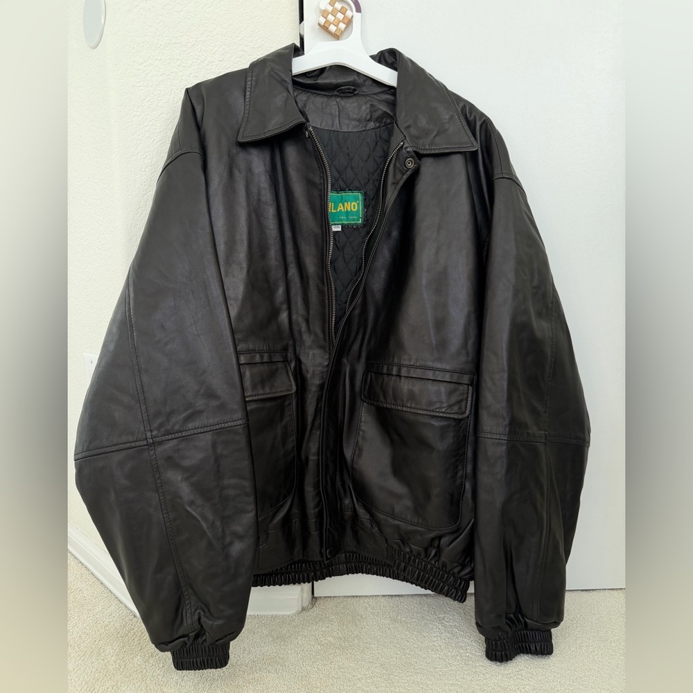 Men's Leather Black Bomber Jacket. Milano XXXL. Excellent Condition.